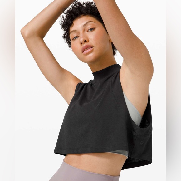 Lululemon All Yours Mock Neck Cropped Tank top charcoal heather Pima vitasea - Picture 1 of 10